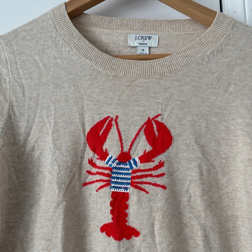 J. Crew Tan Sweater with Red Lobster Motif